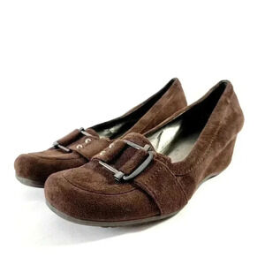 Mark Fisher Chocolate Suede Leather Wedge Loafers - 10